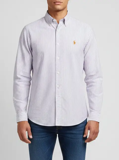 Ralph Lauren Purple/White Striped Cotton Slim Fit Shirt S