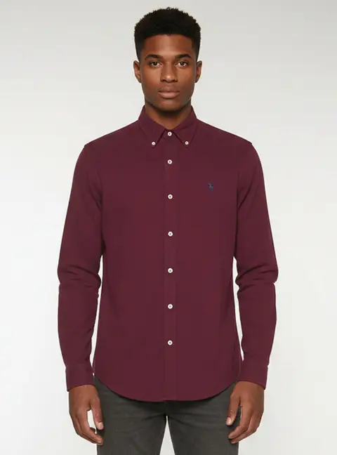 Ralph Lauren Burgundy Featherweight Cotton Mesh Button Up Shirt L
