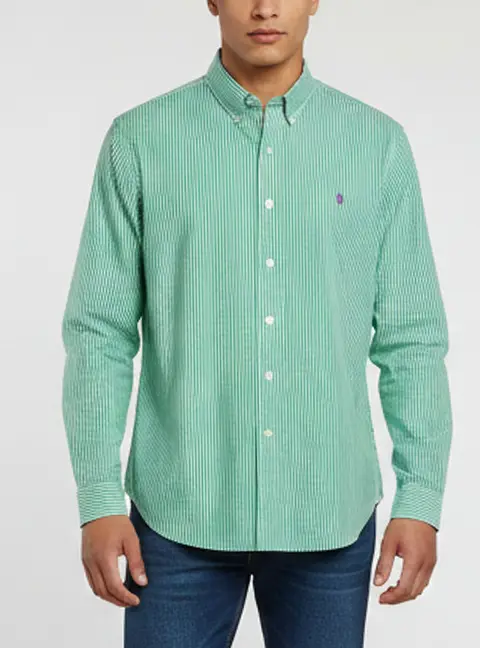 Ralph Lauren Green/White Striped Cotton Poplin Shirt XL