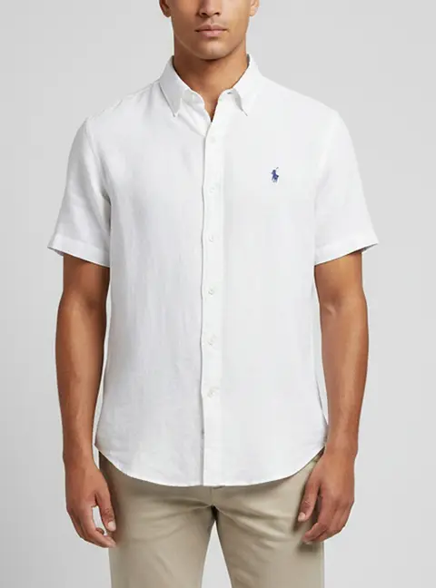 Ralph Lauren White Linen Classic Fit Short Sleeve Shirt S