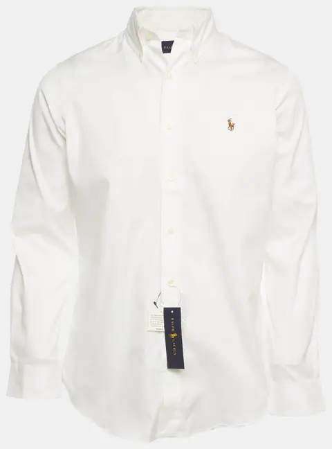 Ralph Lauren White Logo Embroidered Cotton Shirt S