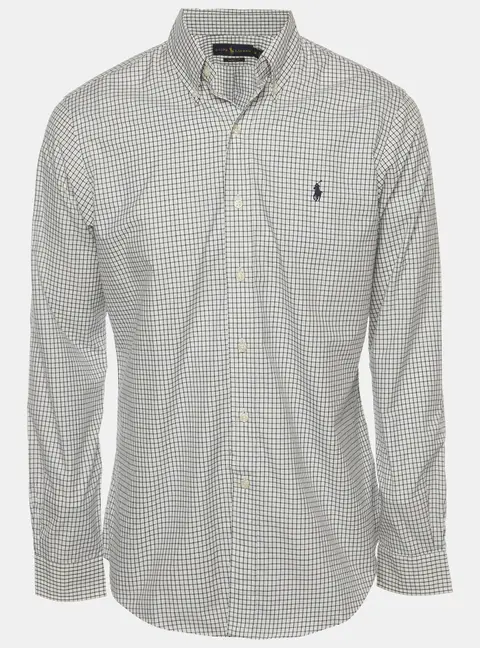 Ralph Lauren White Checked Cotton Custom Fit Button Down Shirt M