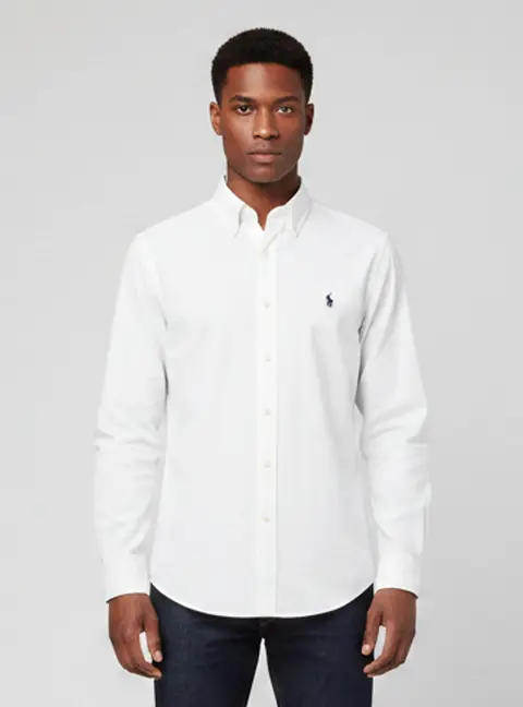 Ralph Lauren White Logo Embroidered Seersucker Shirt S