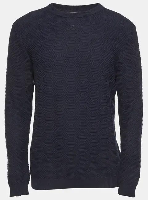 Reiss Navy Blue Textured Knit Crewneck Sweater L