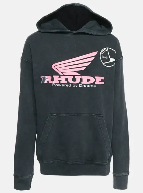Rhude Dark Grey Knit Graphic Printed Hooded Sweatshirt S