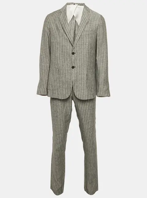 Ricci Di Florence Grey Pin Stripe Linen Blazer Suit XL