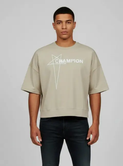 Rick Owens X Champion Beige Jersey Cropped Tommy T-Shirt XS