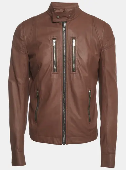 Rick Owens Brown Leather Long Sleeve Jacket L