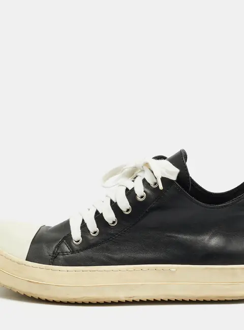 Rick Owens Size 45 Black/Cream Leather Low Top Sneakers