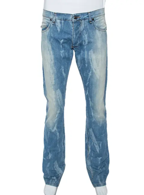 Roberto Cavalli Blue Light Wash Denim Distressed Pattern Jeans S