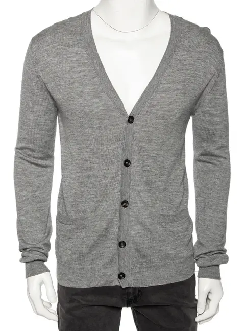 Roberto Cavalli Grey Knit Pocketed Button Front Cardigan M