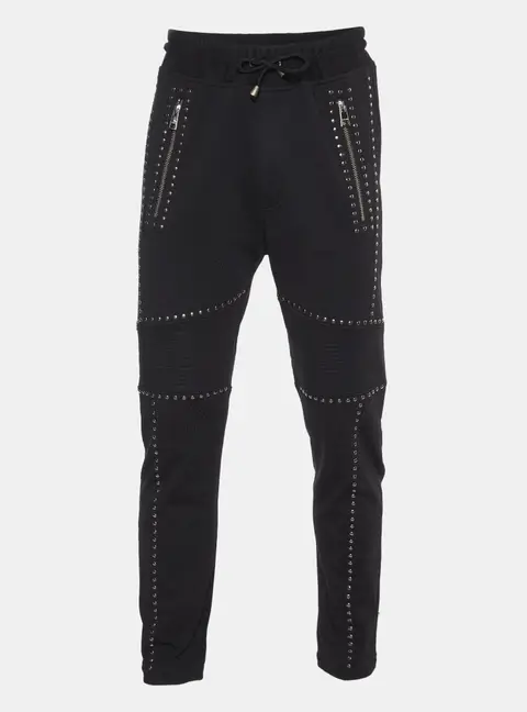 Robert Cavalli Black Cotton Knit Embellished Track Pants L