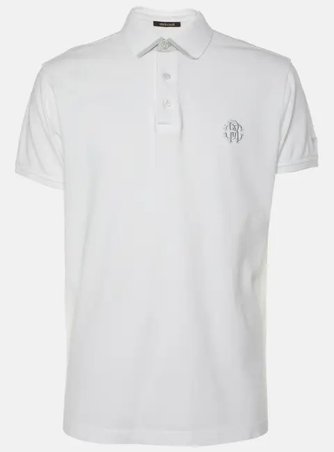 Roberto Cavalli White Cotton Logo Embroidered T-Shirt L