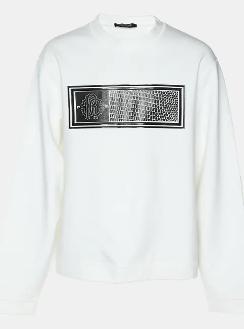 Roberto Cavalli Off White Jersey Logo Sweatshirt L