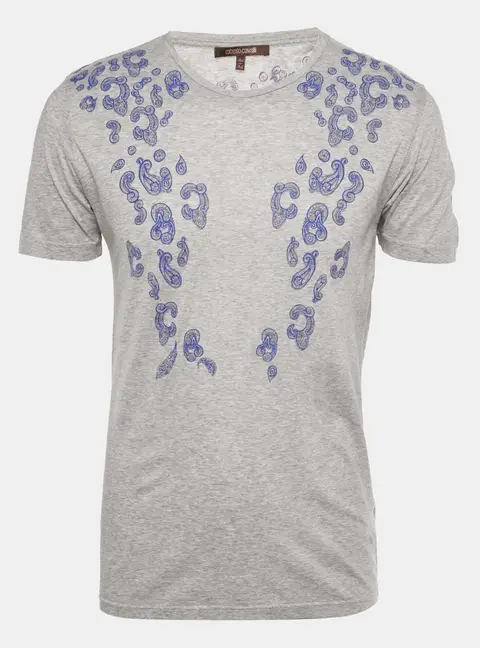 Roberto Cavalli Grey Paisley Print Jersey Crew Neck T-Shirt M