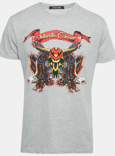 Roberto Cavalli Grey Eagle Print Jersey T-Shirt XL