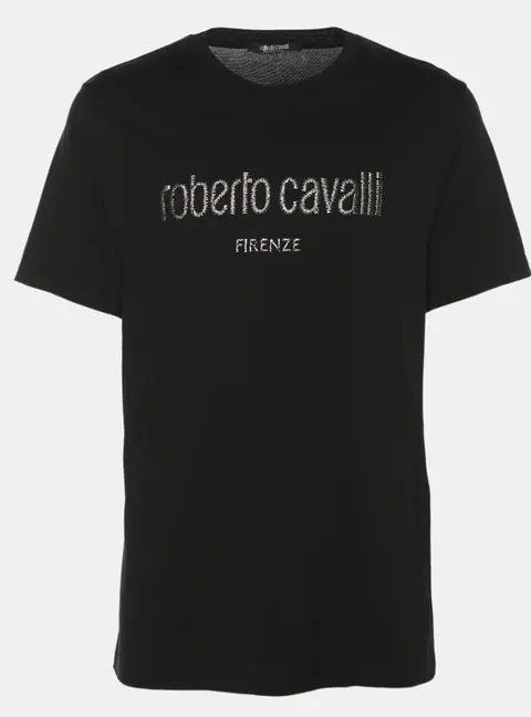 Roberto Cavalli Black Jersey Logo Print T-Shirt L