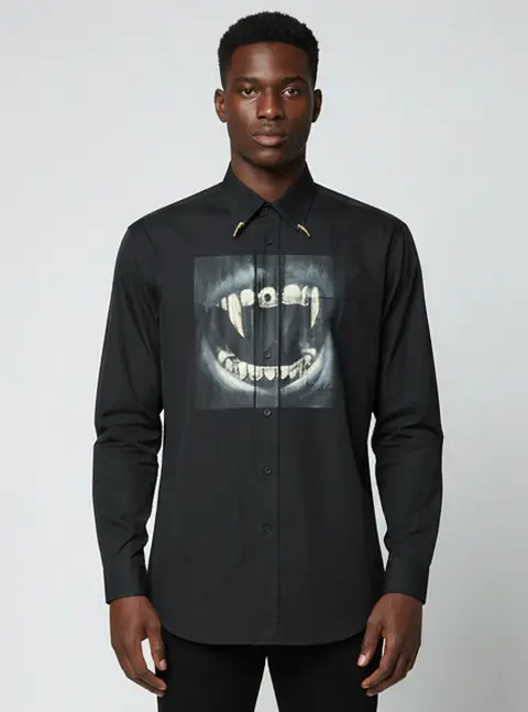 Roberto Cavalli Black Graphic Print Cotton Button Up Shirt L