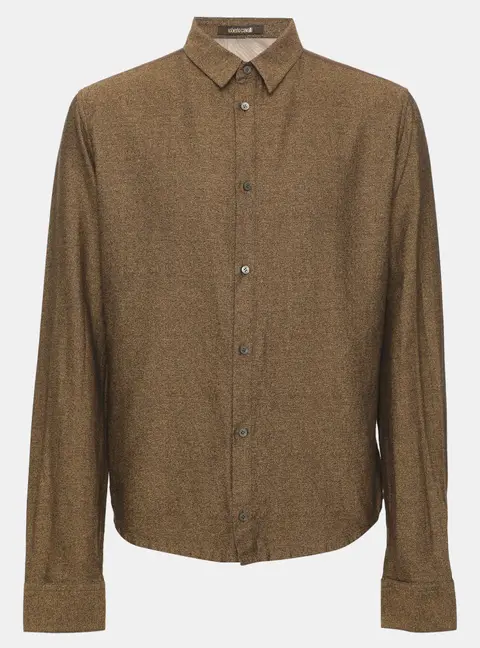 Roberto Cavalli Forest Green Multicolor Printed Cotton Blend Long Sleeve Shirt M