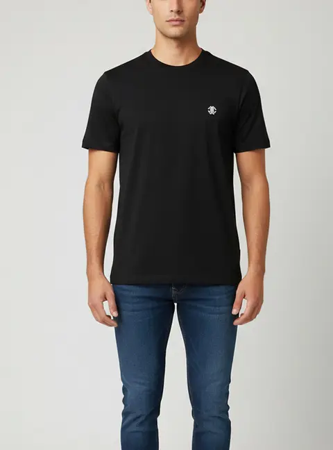 Roberto Cavalli Black Cotton Logo Embroidered Crew Neck T-Shirt S