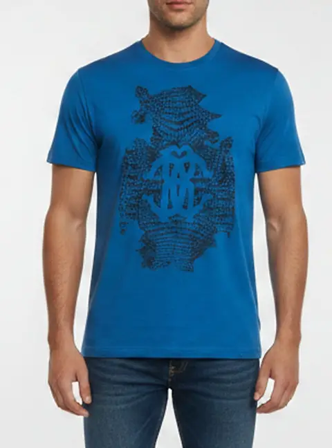 Roberto Cavalli Blue Logo Print Jersey Crewneck T-Shirt M
