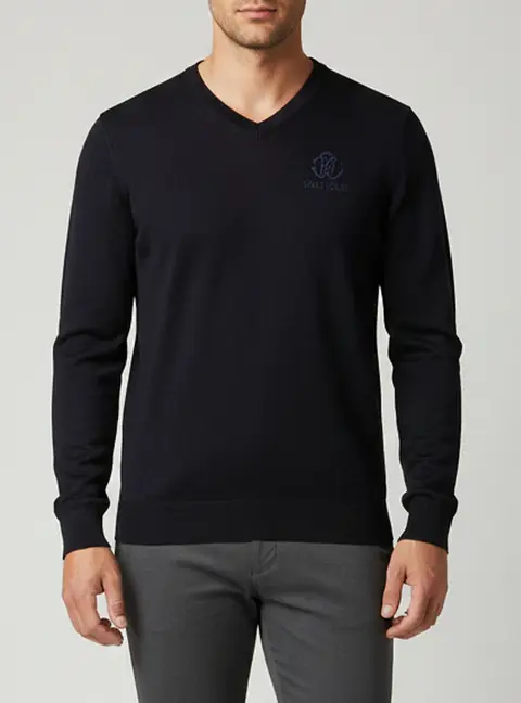 Roberto Cavalli Navy Blue Logo Embroidered Wool Knit Pullover M