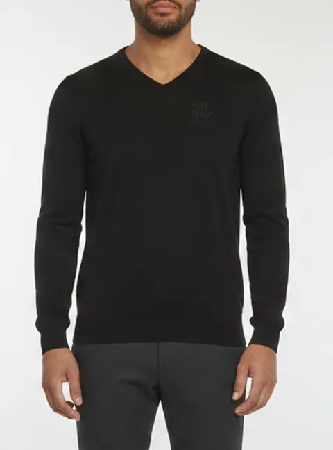 Roberto Cavalli Black Knit V- Neck Sweatshirt M