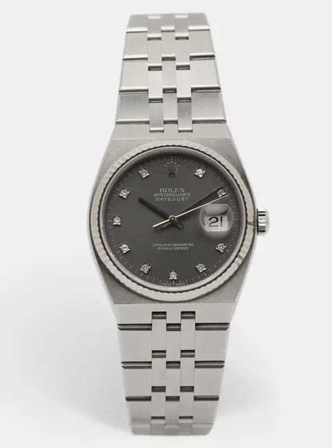 Rolex Datejust Oysterquartz 17014A Grey Dial Stainless Steel Diamond Men's Wristwatch 36 mm