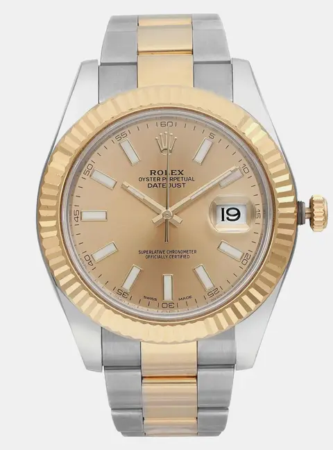 Rolex Datejust II 116333 Champagne Dial 18K Yellow Gold Stainless Steel Men's Wristwatch 41mm