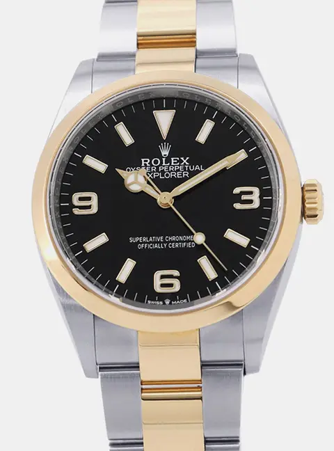 Rolex Explorer 124273 Black 18K Yellow Gold, Stainless Steel Automatic Men's Wristwatch 36mm