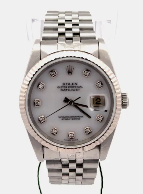Rolex Datejust 16234 White Stainless Steel, Diamond Automatic Men's Wristwatch 36mm