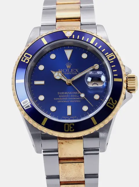Rolex Submariner Blue 18K Yellow Gold Stainless Steel Automatic Men's Wristwatch 40mm