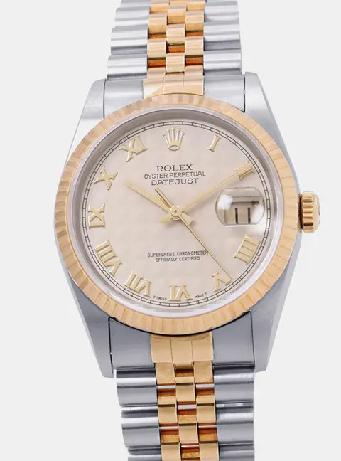 Rolex Datejust 16233 Cream 18K Yellow Gold Stainless Steel Automatic Men's Wristwatch 36mm