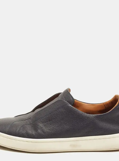Santoni Victory Size 41.5 Navy Blue Leather Slip On Sneakers