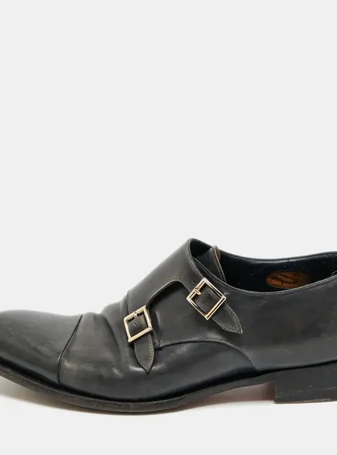 Santoni Size 45 Black Leather Double Flap
