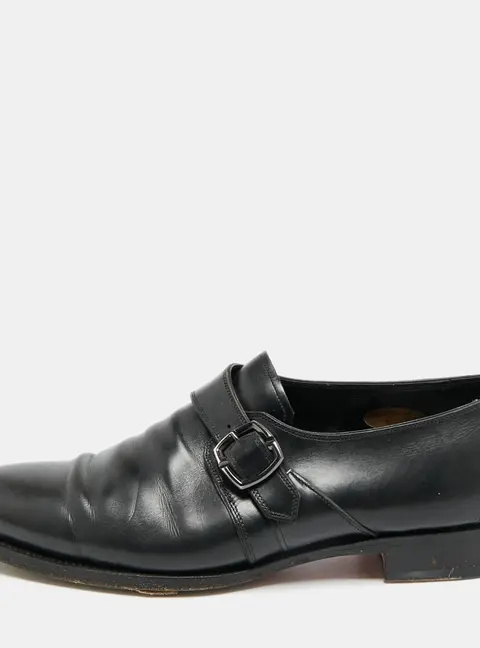 Santoni Size 45 Black Leather Buckle Oxfords
