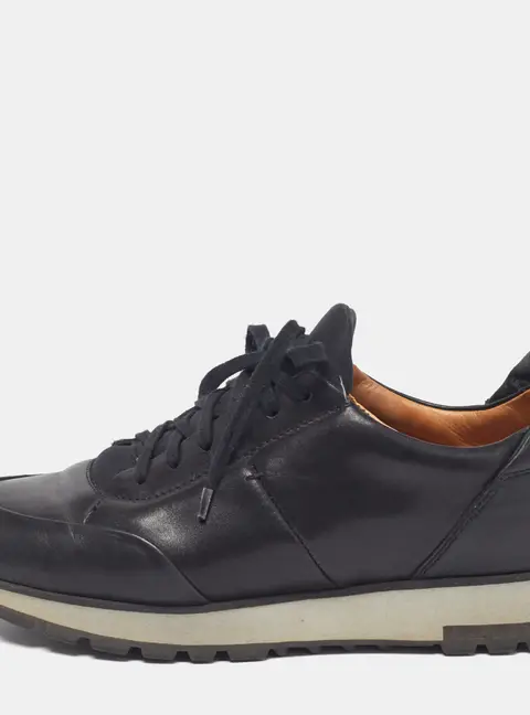 Santoni Size 40 Black Leather Low Top Sneakers