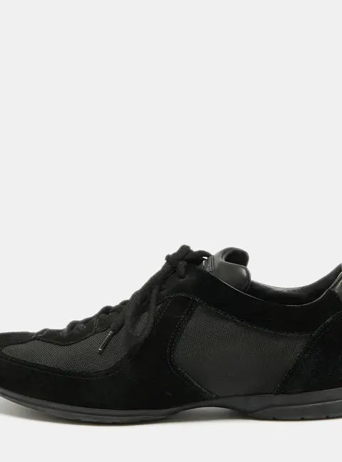 Santoni Size 42 Black Mesh and Suede Low Top Sneakers