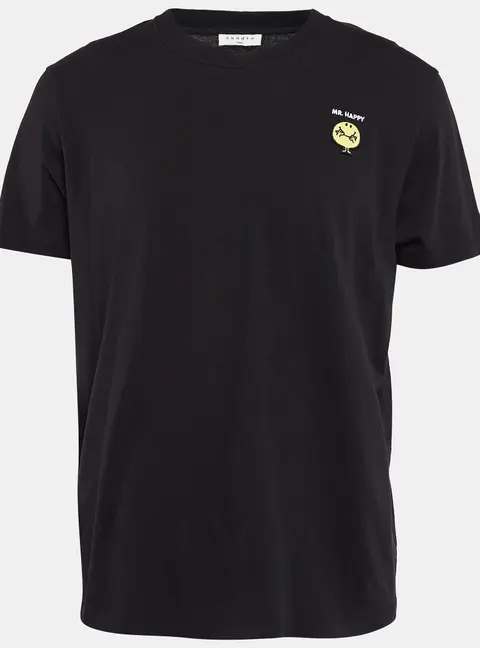 Sandro Black Knit Applique Detail Crew Neck T-Shirt XL