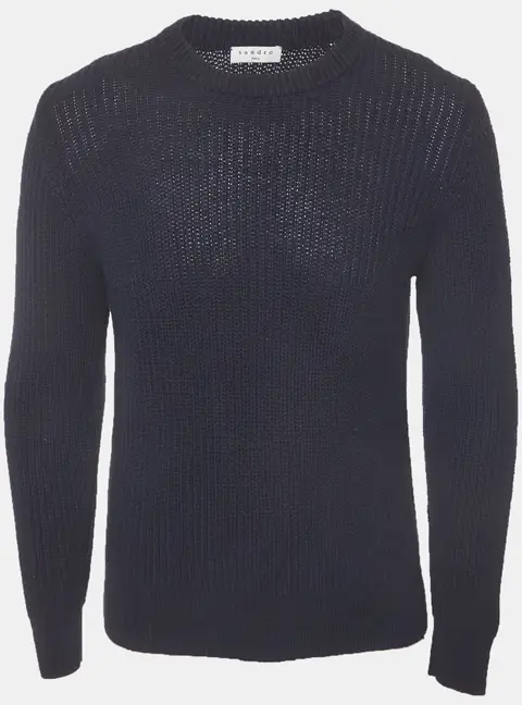 Sandro Navy Blue Rib Knit Crewneck Sweater S