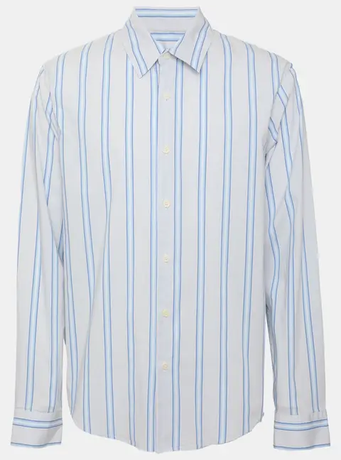 Sandro Blue Stripe Stretch Poplin Long Sleeve Shirt L