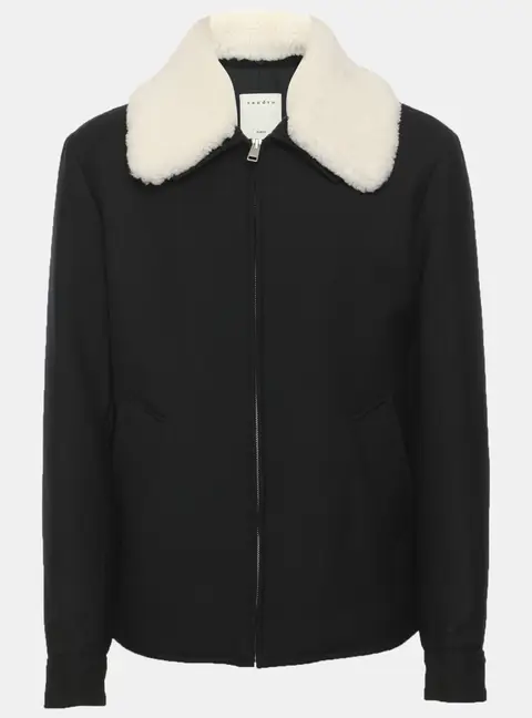 Sandro Navy Blue/White Wool Blend Removable Collar Jacket M