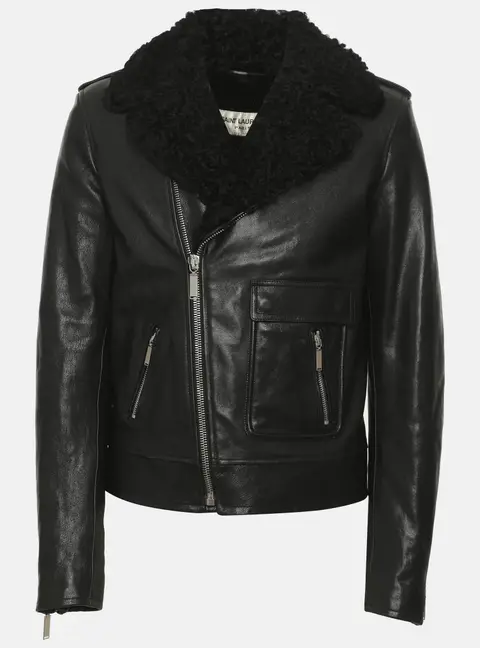 Saint Laurent Black Leather Fur Lined Biker Jacket