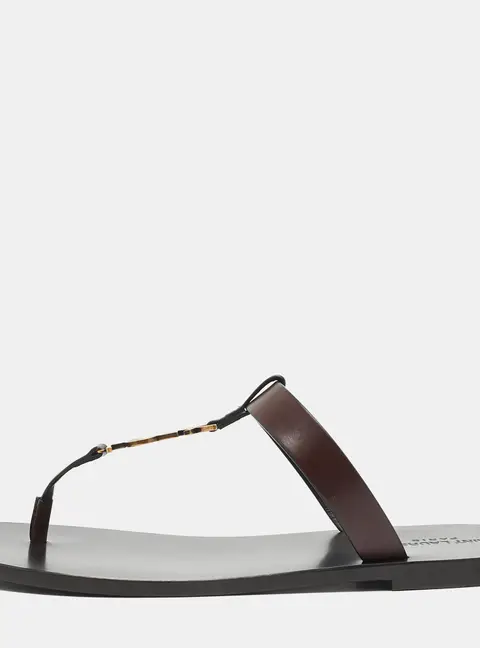 Saint Laurent Cassandre Size 45 Brown Leather Thong Flats