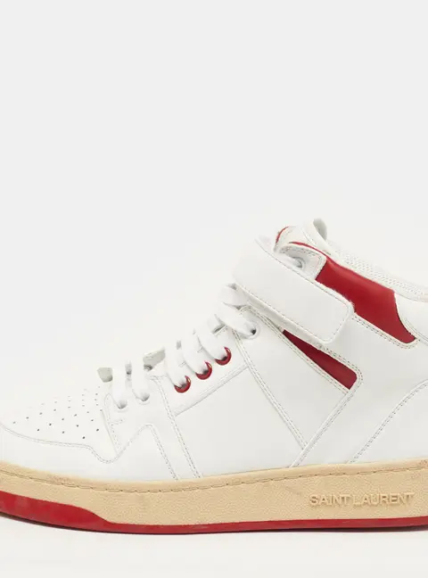 Saint Laurent Lax Size 40 White/Red Leather High Top Sneakers