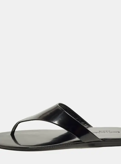 Saint Laurent Kouros Size 45 Black Leather Thong Flat Sandals