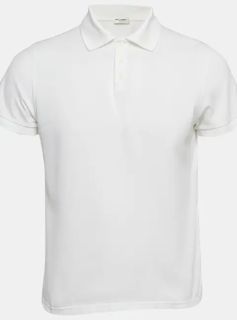 Saint Laurent White Cotton Pique Polo T-Shirt M
