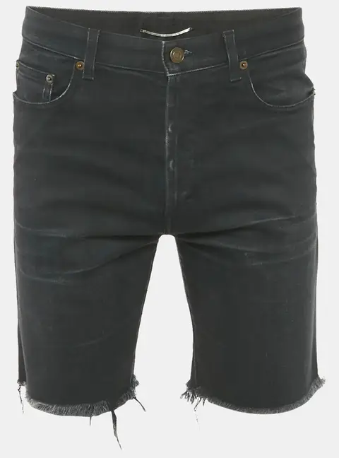 Saint Laurent Paris Black Denim Frayed Hem Shorts M