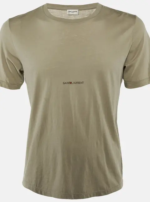 Saint Laurent Paris Olive Green Logo Printed Cotton Crew Neck T-Shirt S