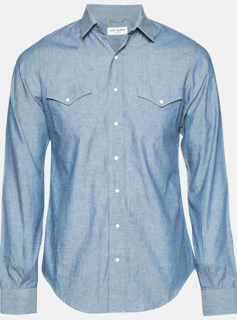 Saint Laurent Paris Blue Chambray Long Sleeve Shirt S